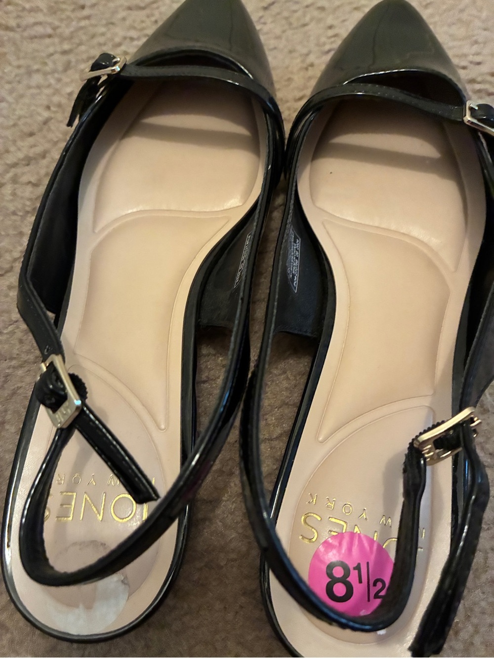 Jones New York Black Patent Pointed Mary Jane Flats